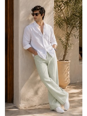 Madmext Mint Yeşili Erkek Rahat Kesim Keten Pantolon 6539