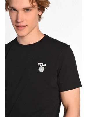 Ucla Bass Siyah Bisiklet Yaka Baskılı %100 Pamuk Standard Fit Erkek Tshirt