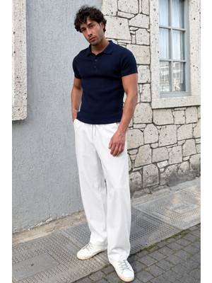 Ekru Bol Paça Beli Bağlamalı Erkek Pantolon E7403