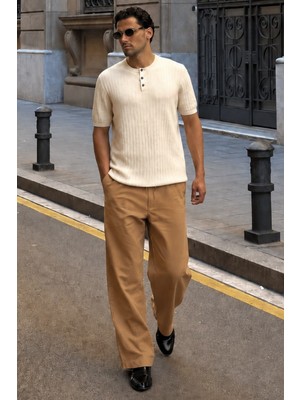 Camel  Bol Paça Beli Bağlamalı Erkek Pantolon E7403