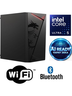 MSI Şafak-Ofis Pc Intel Core Ultra 5 225 Yapay Zeka Destekli 16GB Ddr5 Ram 1tb M.2 SSD 600W Win 11 Pro Wi-Fi Masaüstü Ofis ve Iş Bilgisayarı
