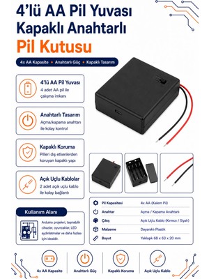 4’lü Aa Pil Yuvası Kapaklı Anahtarlı Pil Kutusu
