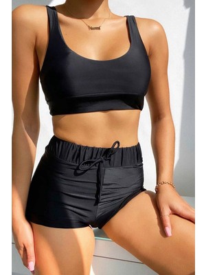 Angelsin Siyah Şortlu Tankini Bikini Takım 80% Polyamid %20 Likra Kadınlar İçin Rahat Kullanım