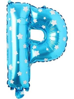 MarkEntegra P Harfi 16 Inç Mavi Yıldızlı Renk Folyo Balon 36 cm (Mavi)