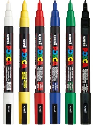 MarkEntegra Uni Posca Markör Kalem 3m 6'lı Ana Renkler Set 0.9-1.3 mm Keçe Uçlu
