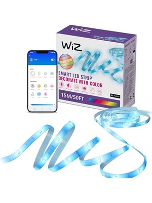 MarkEntegra Wiz Rgb LED Işık Şeridi, 15 M, Ayarlanabilir, 16 Milyon Renk + Beyaz Tonları, Önceden Ayarlanmış Işık Modları, Wlan'ınıza Bağlanır, Ses/uygulama Kontrolü, Google Home, Alexa ve Homekit ile Çalışır
