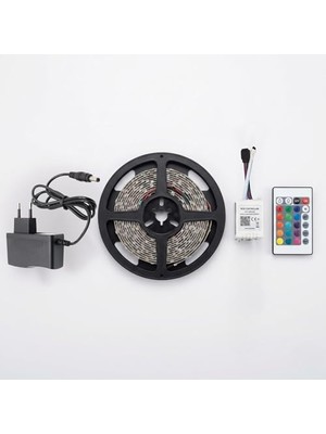 MarkEntegra 5 Metre Rgb Şerit LED Tak Çalıştır Hazır Set, 2835 Çipli, IP20 Silikonsuz, Adaptör ve Kumanda Dahil, Iç Mekana Uygun, 16 Renk, Kumandalı | Cata          [enerji Sınıfı A]