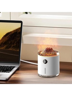 MarkEntegra Volkanik Efektli Şarjlı Hava Nemlendirici Yatak Odası Oturma Odası Için Akıllı Aromaterapi Mist Difüzör, Simüle Alev Şekli, Görsel Büyü