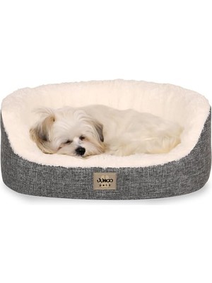 MarkEntegra Jungolica Tobby Kedi ve Köpek Yatağı Beyaz 54X64X21 Cm, Sakinleştirici Tasarım, Yükseltilmiş Yan Destek, Ultra Yumuşak, Çift Taraflı Yıkanabilir Minder, Çıkarılabilir Kılıf, Kaydırmaz Taban Yatak M
