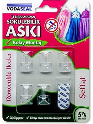 MarkEntegra Vodaseal 53.01.056 5'li Iz Bırakmayan Askı, Şeffaf