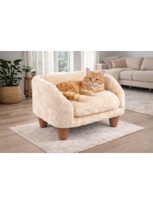 MarkEntegra Gobypet Peluş Kedi Koltuğu – Yumuşak ve Lüks Kedi Köpek Yatağı, Çıkarılabilir ve Yıkanabilir Kılıf, Rahat Minder, Evcil Dostlar Için Konforlu Yatak (Krem)