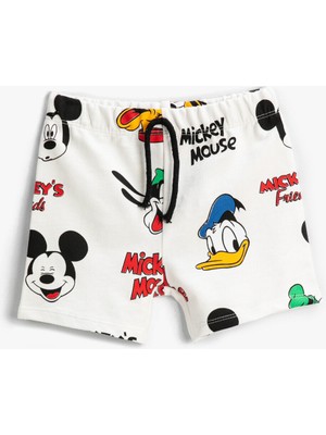 Koton Mickey Mouse Baskılı Pamuklu Beli Bağcıklı Şort Erkek Çocuk 6 - 9 Ay Ekru Renkli