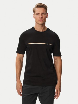 Boss Erkek Regular Fit Logo Çizgili Pamuklu Kısa Kollu Siyah T-Shirt 50565785-001