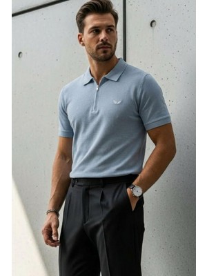 Damga Erkek Relaxed Fit Bebe Mavi Polo Yaka Tişört