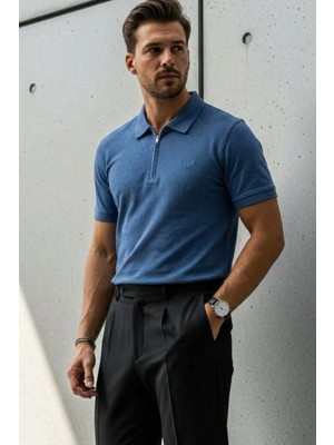 Damga Erkek Relaxed Fit Mavi Polo Yaka Tişört