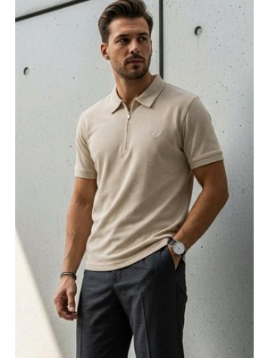 Damga Erkek Relaxed Fit Bej Polo Yaka Tişört