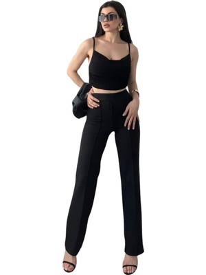Lotus Store 1606 Yüksek Bel  Biyeli Pantolon - Siyah