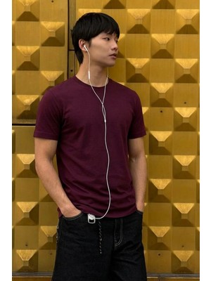 Damga Erkek Relaxed Casual Bordo Esnek Tişört