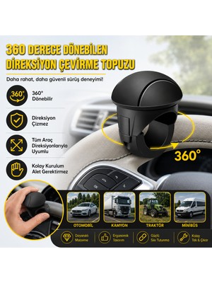 Polham Araç Direksiyon Topuzu 360 Dönebilir, Direksiyon Çizmez, Tüm Araç Direksiyonlarına Uyumlu