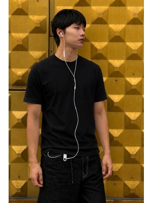 Damga Erkek Relaxed Casual Siyah Esnek Tişört