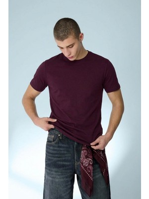 Damga Erkek Casual Straight Bordo Esnek Tişört