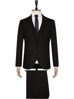 Süvari Slim Fit Siyah Yelekli Takım Elbise Erkekler İçin Şık ve Modern Tasarım