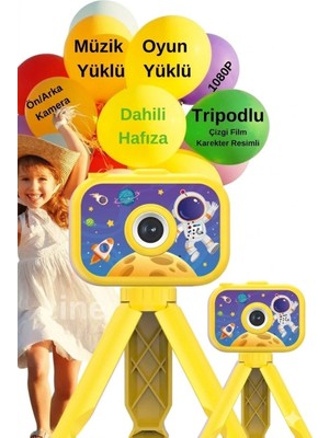 Mudanis Dijital Fotoğraf Makinesi Çocuk Mini 1080P Hd Kamera Selfie Tripotlu Ön Arka Kamera