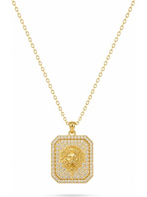 Serelya 316L Çelik Zincir Gold Aslan Madalyon Model Zirkon Taşlı Kadın Kolye