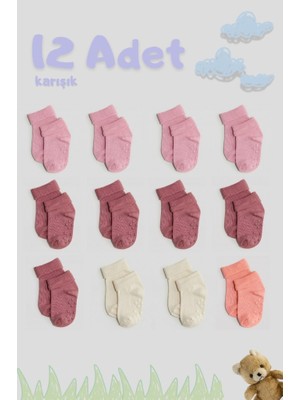 Cnt Erkek / Kız Bebek Kaydırmaz Taban Pamuklu Yumuşak Çorap – 12’li Paket
