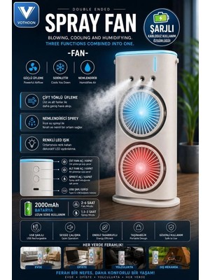 Mudanis Çift Başlıklı Sprey Fan Nemlendirici ve Renkli LED Işıklı Beyaz