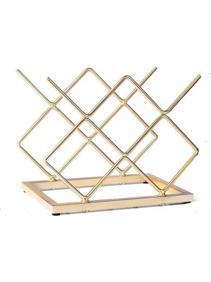 Doffo Gold Metal Şaraplık 5'li Şarap Rafı Metal Şişelik Gold