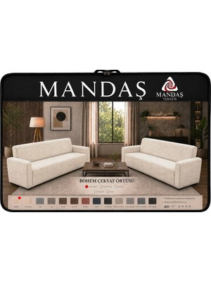 Mandaş Bohem Streç  Maxi Çekyat Örtüsü Geniş Kullanım Alanlı  Krem 3+3