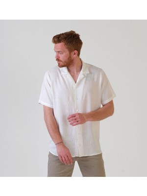 Sör Bülend Ekru Keten Gömlek Kısa Kol Regular Fit Düz Desen Trend Stil