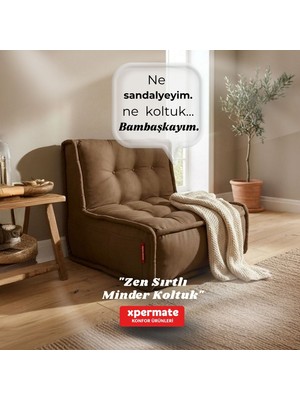 Xpermate Yer Koltuğu Sırtlı Pofidik Oturma Minderi Sırt Destekli Minder Koltuk 80x60 cm Yıkanabilir Fermuarlı Kahve