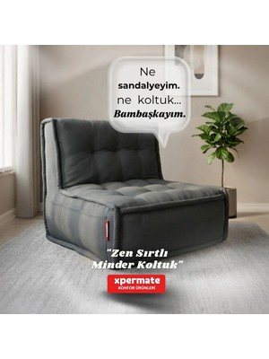 Xpermate Yer Koltuğu Sırtlı Pofidik Oturma Minderi Sırt Destekli Minder Koltuk 80x60 cm Yıkanabilir Fermuarlı Antrasit