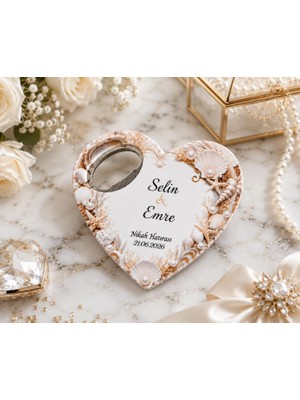 Yaşam Baskı 20 Adet Kişiye Özel Baskılı Kalp Şişe Açacaklı Magnet Nikah Düğün Nişan Hediyeliği