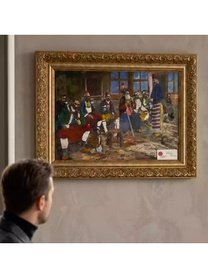 Tokyo Sanat Osmanlı Kahvehanesi Temalı Yağlı Boya Tablo | Çerçeveli Dekoratif Duvar Tablosu