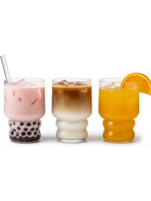 Belirtilmemiş Kavisli Tasarımlı 3’lü Cam Bardak Seti – 350 ml – Şık Sunum, Soğuk & Sıcak Içeceklere Uygun