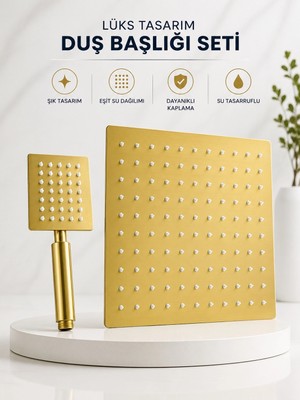 FUALORA Gold Tepe Duş Başlığı ve El Duşu Paslanmaz Çelik