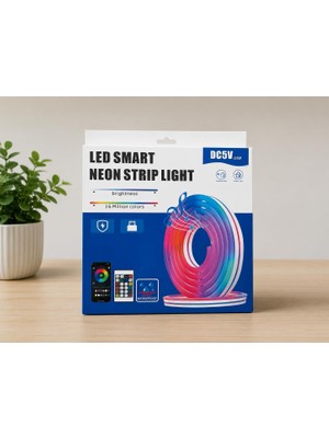 Belirtilmemiş Dordoi̇ 5 Metre Akıllı Silikon Neon Görünümlü Rgb LED Şerit Işık Uygulama Kontrollü Müzik Ses Sen