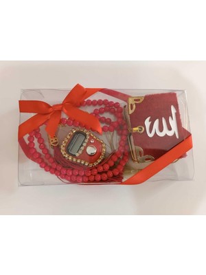 Belirtilmemiş Best Gift Hediye Kutusunda Kırmızı Mini Kuran'ı Kerim Taşlı Lüks Zikirmatik 99'lu Inci Tesbih