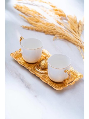 Belirtilmemiş Acar Ayla 2 Kişilik Tepsili Sunum Kahve Fincanı Takımı, 90 Ml, Beyaz, Porselen