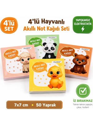 Mikasso Hayvanlı 4’lü Mini Akıllı Not Kağıdı Seti 50 Sayfa – Yapışkansız Post-It Karton Düz Çizgisiz 50 Yapr