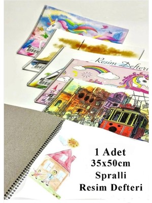 Mikasso Resim Defteri 15 Yaprak 35X50 cm 1 Adet Spiralli Orta Boy Telli Resim Defteri Karton Kapak 110 gr Öğ