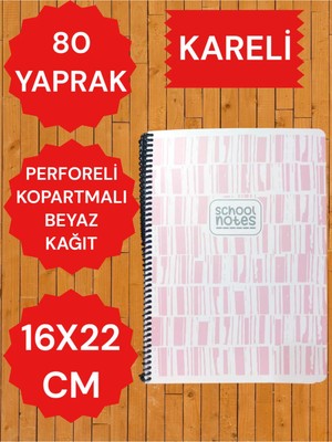 Mikasso Kareli 16X22 80 Yaprak Telli Defter Karton Kapak Perforeli Karton Spiralli Kareli Orta Boy Pembe Oku