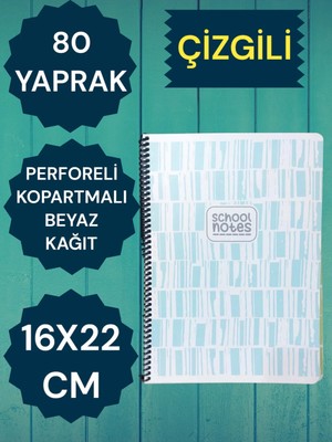 Mikasso Çizgili 16X22 80 Yaprak Telli Defter Karton Kapak Perforeli Karton Spiralli Çizgili Orta Boy Mavi Ok