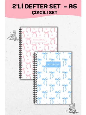 Mikasso Çizgili 2'li Telli Defter Seti A5,80 Yaprak 160 Sayfa Notepad, Memopad,okul Defteri,konsept Defter K