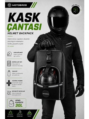 Motobros Su Geçirmez Karbon Desenli Deri Motosiklet Sırt Çantası – Reflektörlü, Kask Bölmeli, Günlük ve Seyahat İçin