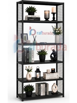 Rafburada 6 Katlı Renkli Tel Kafesli Dekoratif Çelik Raf - Çiçeklik Rafı, Ofis Rafı 0,70 mm SARI-59X60 CM-100 cm