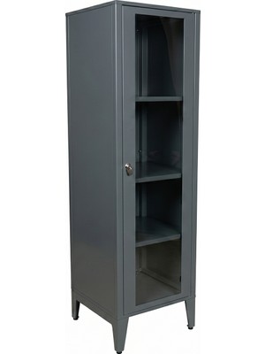 Alfafonet Ziglat 1550 Serisi Kilitli Metal Home Office Dolabı Cam Kapaklı Antrasit Gri 450x1500x450 mm